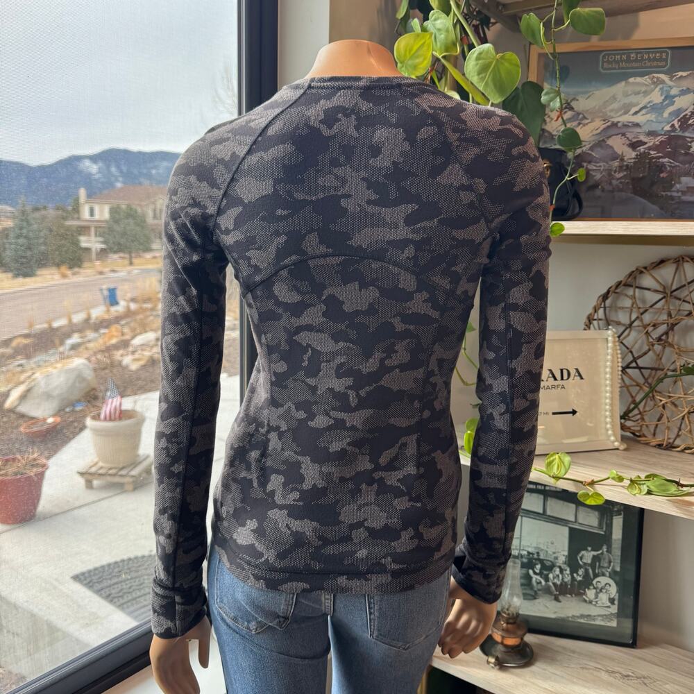 Lululemon Runderful Long Sleeve Incognito Camo HTR Black Rulu Running Top Size 4 - Picture 5 of 14